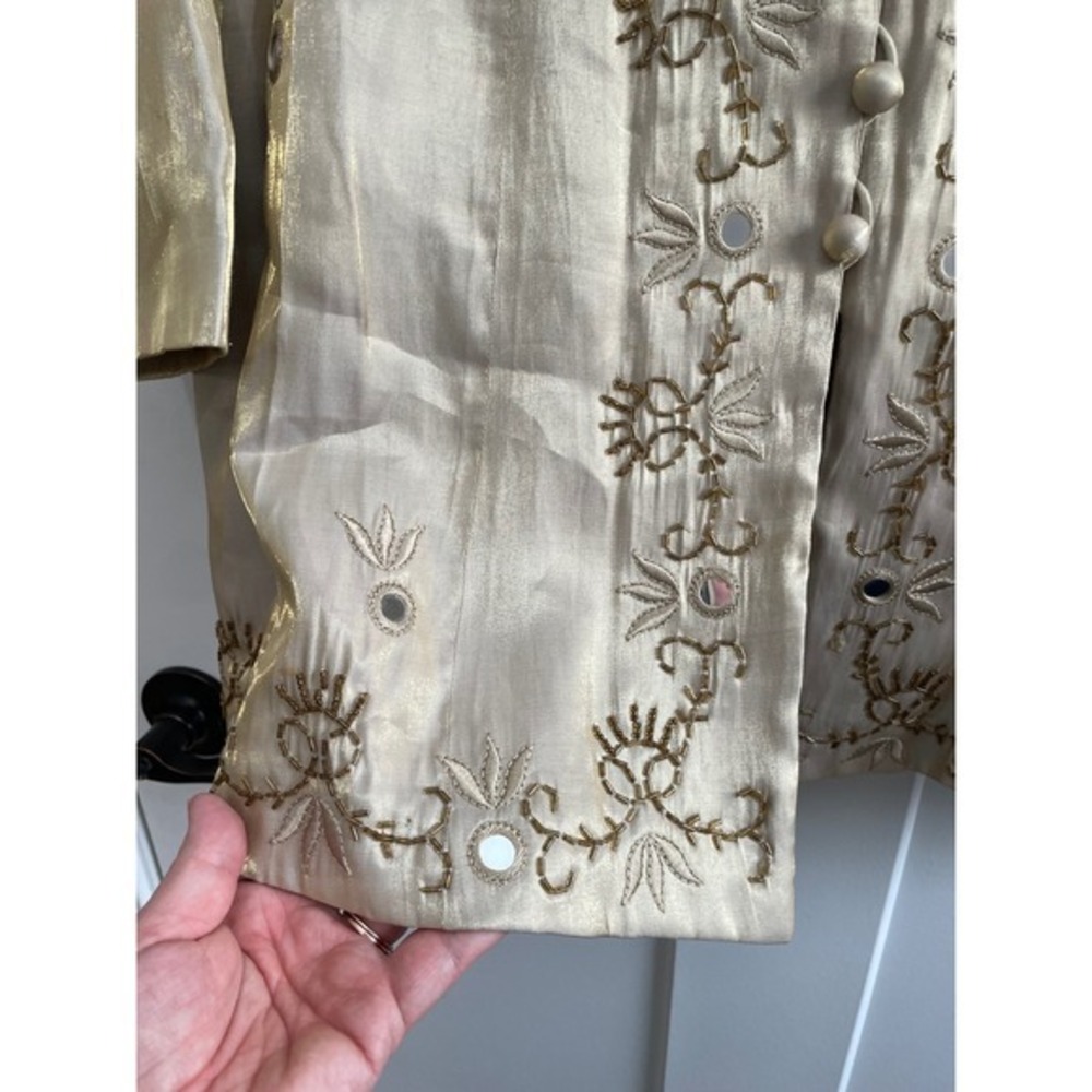 Vtg Justin Taylor Gold Embroidered Mirror Beaded Tunic Jacket Size 14 Champagne - Picture 4 of 9